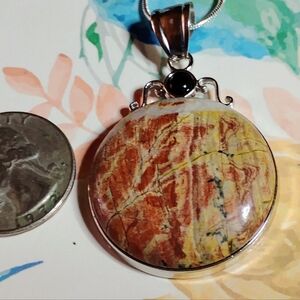 GOLDEN/YELLOW, TWO-SIDED, OBSIDIAN. WOLF,MOON. TOP LABRADORITE,  STERLING CHAIN.